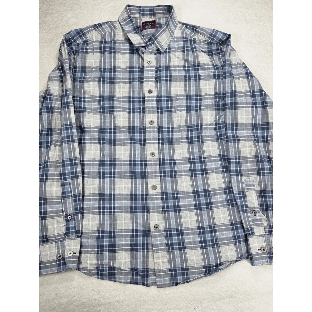 UNTUCKit Mens XL Plaid Shirt Blue Gray Long Sleeve Button Down Casual